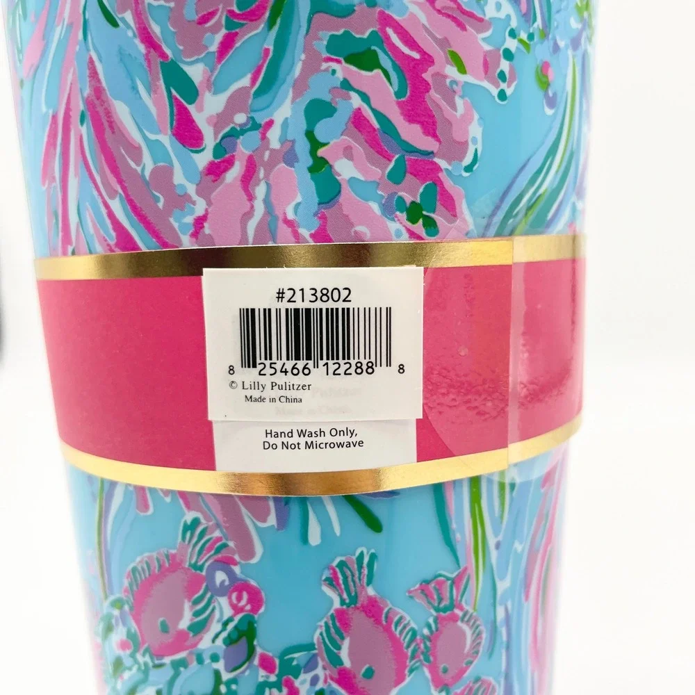 Lilly Pulitzer Women Tumbler 24 Oz Floral Best Fishes Blue‎ Pink Summer Coastal